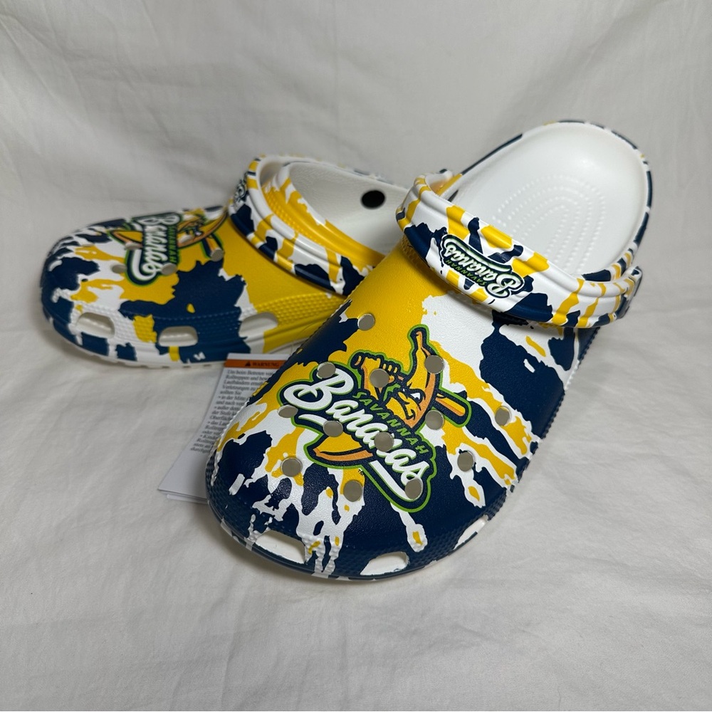 Savannah Bananas Crocs Men's 10 Women's 12 Baseball Classic Clogs White Blue